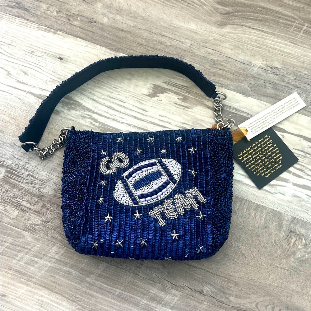 Go Team Game Blue Beaded Purse with Stars